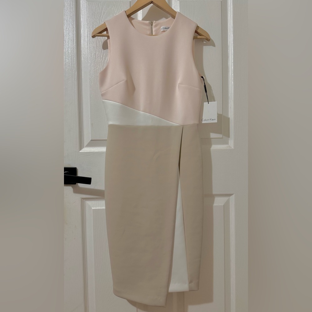 Calvin Klein (Cream-White-Taupe) Sleeveless Dress (size 4) (NWT)